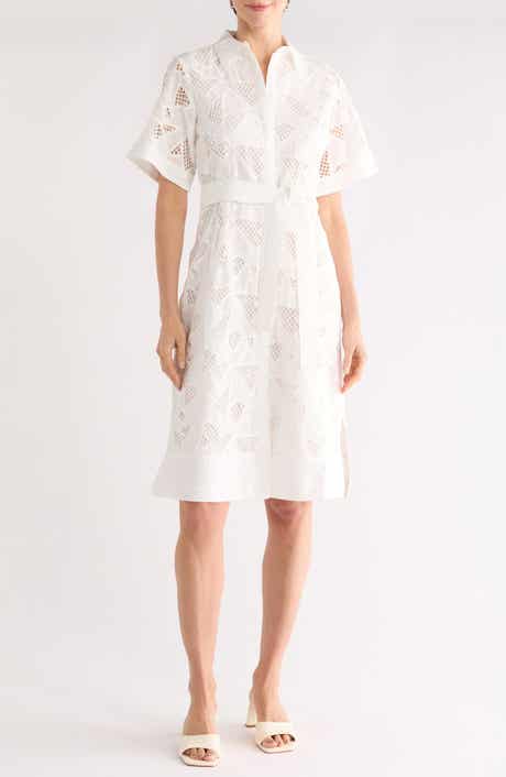 T Tahari Eyelet Cotton Shirtdress