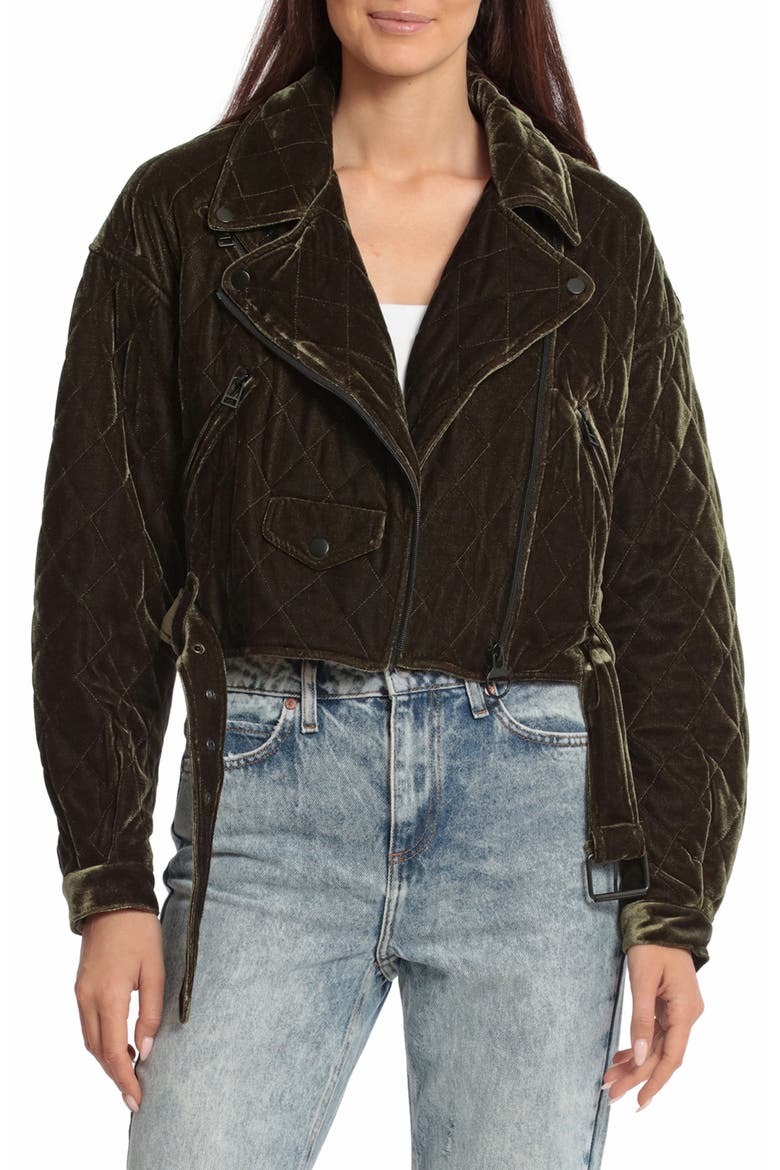 Quilted Velvet Moto Jacket, Main, color, OLIVE