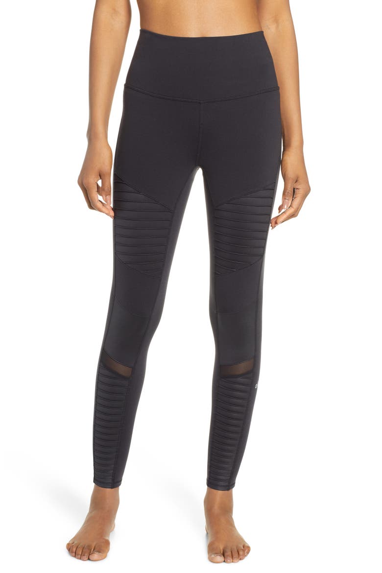 High Waist Moto 7/8 Leggings, Main, color, BLACK