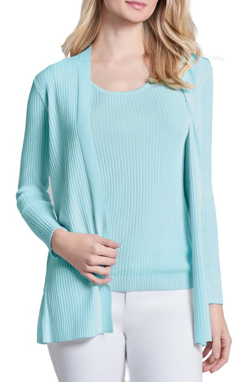 Jones New York Open Front Rib Cardigan In Aqua Mist