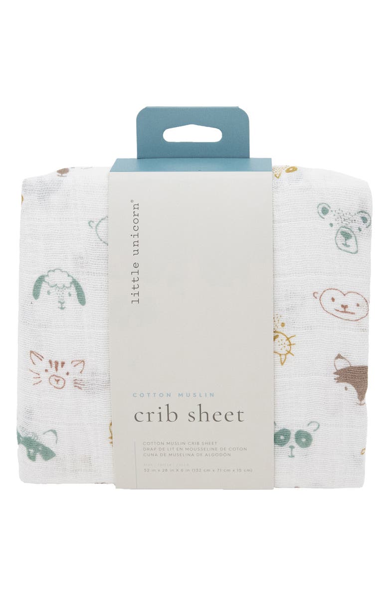 little unicorn Cotton Muslin Crib Sheet, Main, color, Animal Crowd