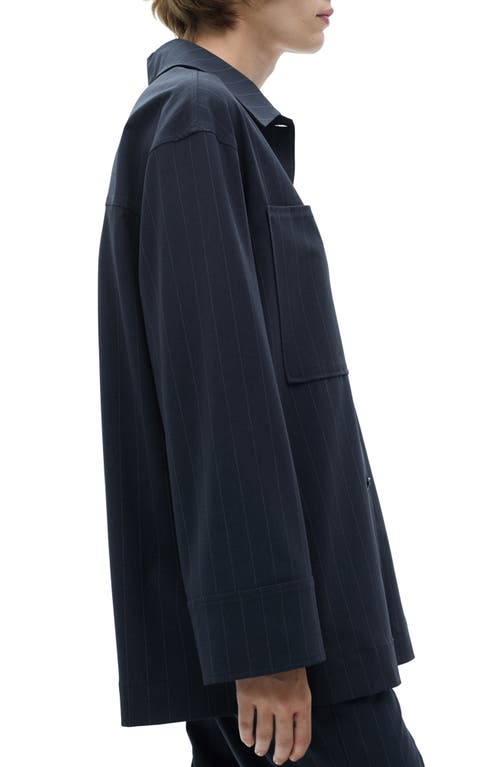 Mango Pinstripe Oversize Button-up Shirt In Dark Navy