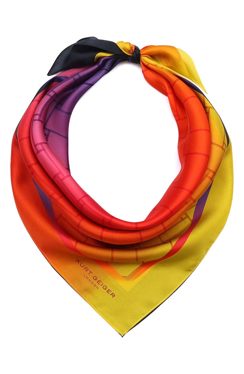 Kurt Geiger London Ombré Print Silk Square Scarf, Main, color, Classic Rainbow