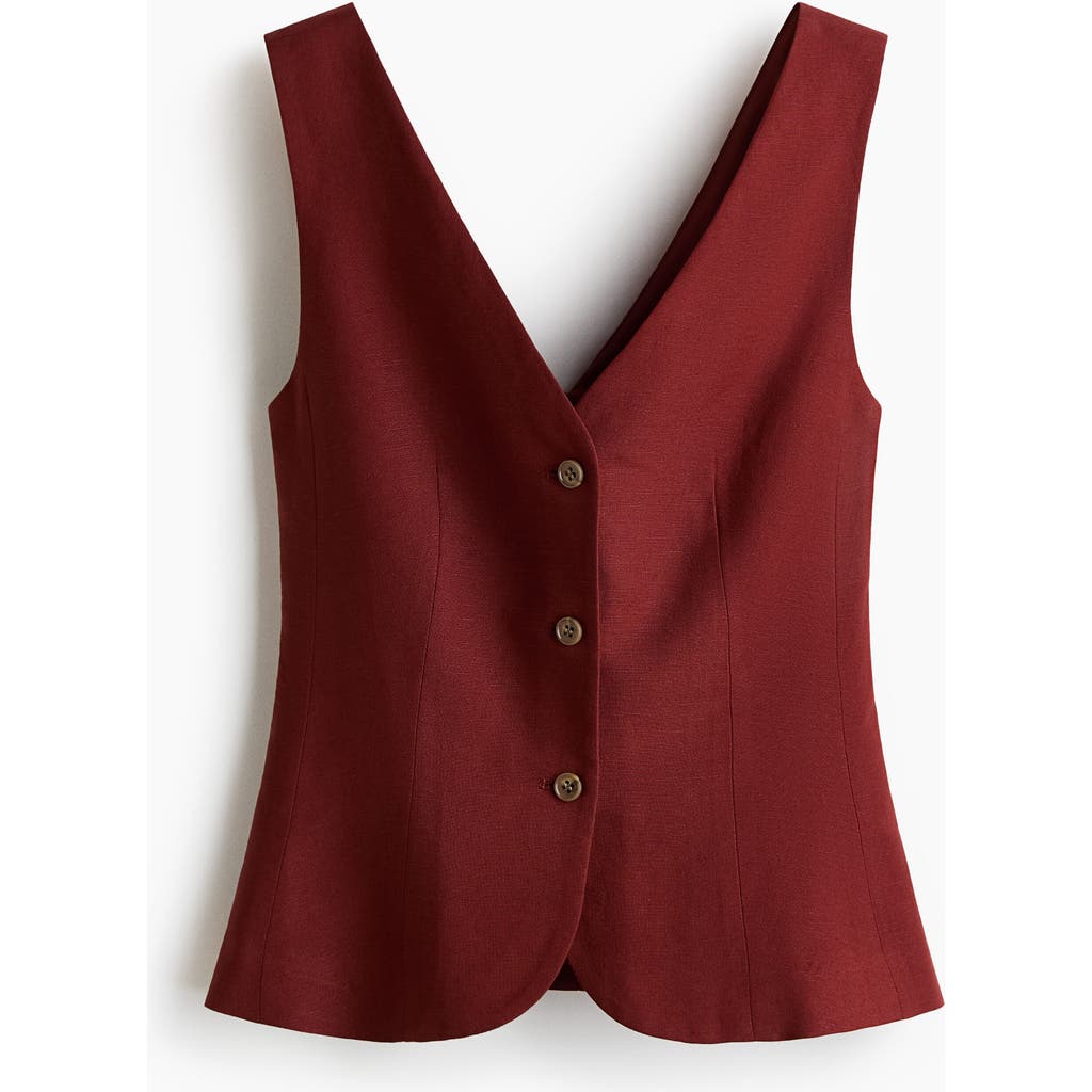 H&m Linen-blend Waistcoat In Burgundy