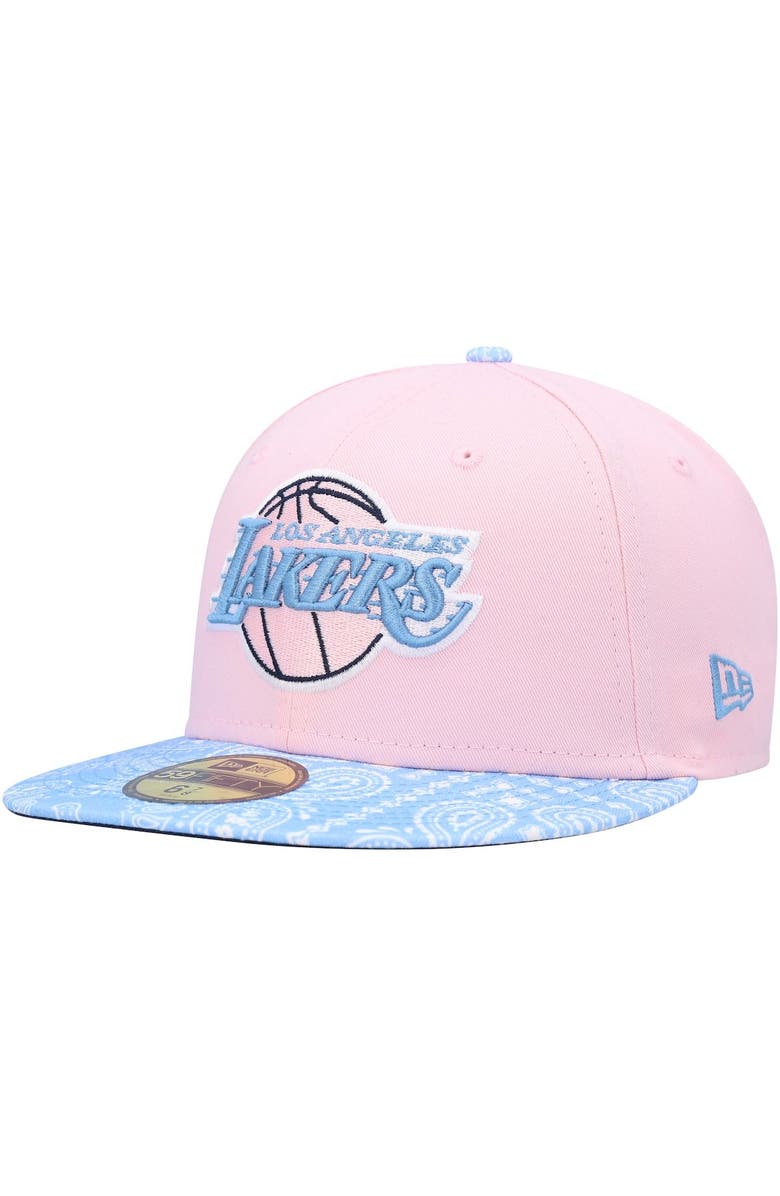New Era Men's New Era Pink/Light Blue Los Angeles Lakers Paisley Visor 59FIFTY Fitted Hat, Alternate, color, 