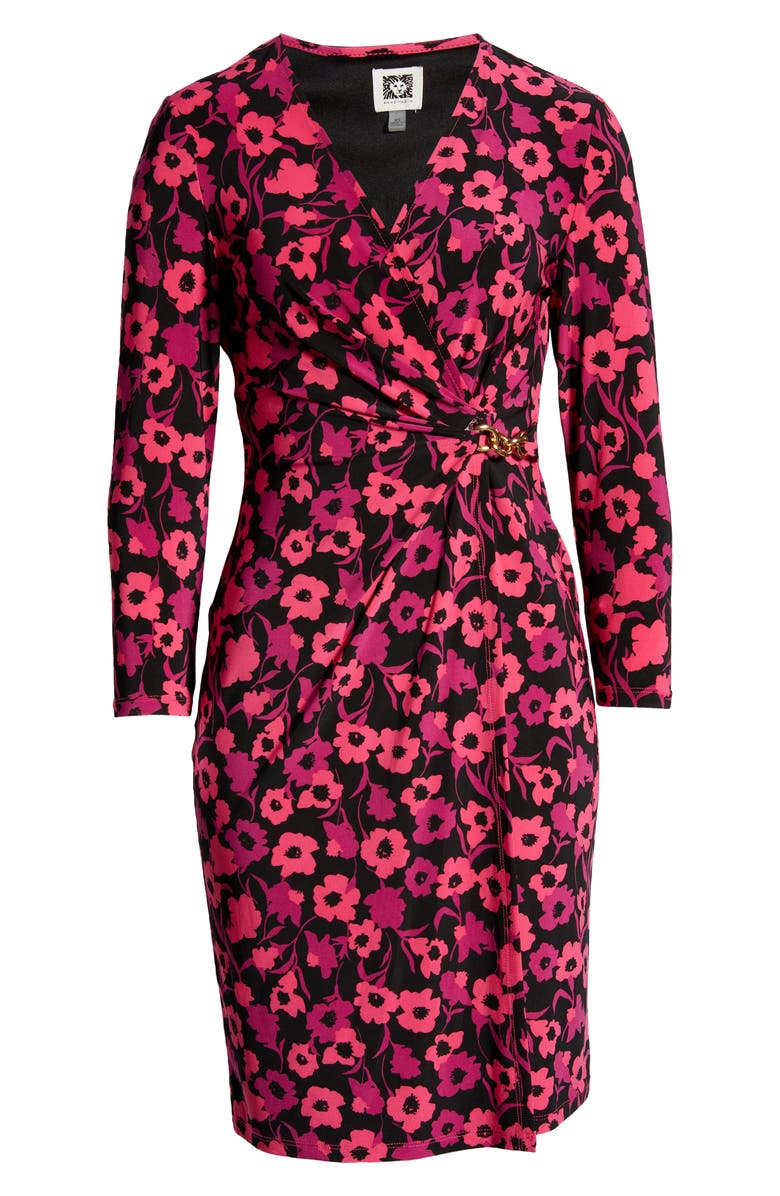 Anne Klein Floral Long Sleeve Wrap Front Knit Dress, Alternate, color, 