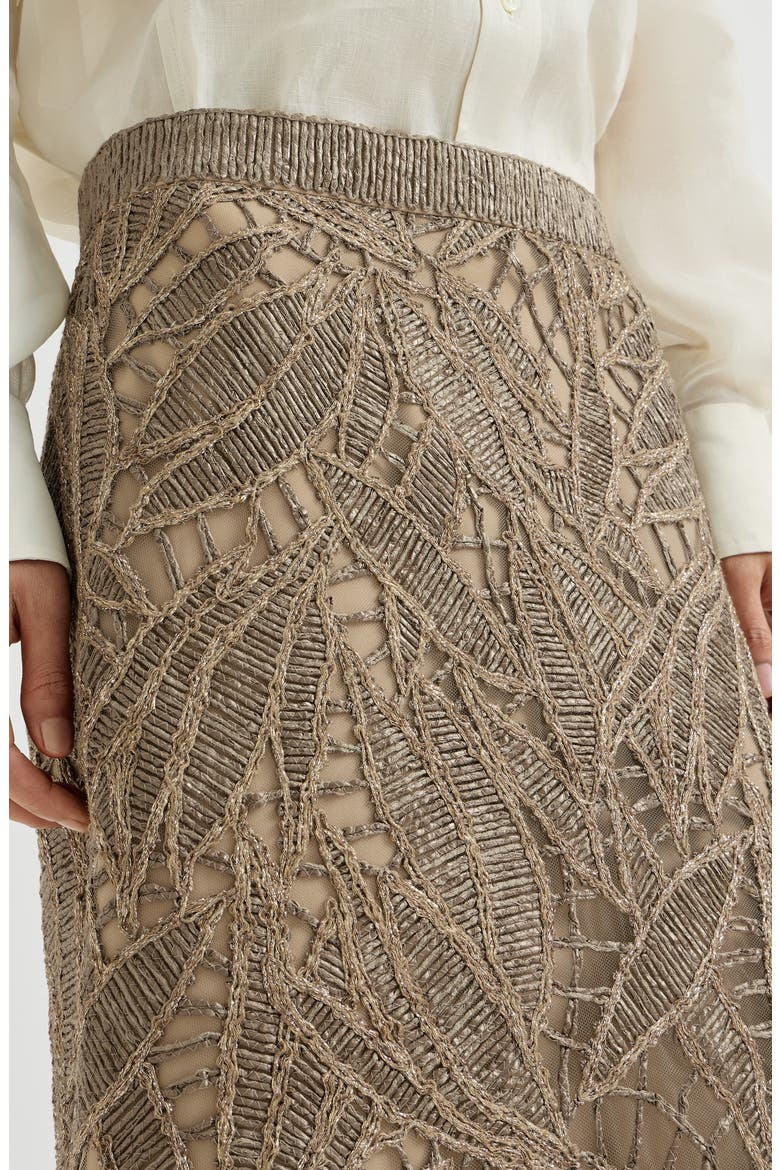 Linen and cotton dazzling cacao leaves embroidery skirt, Alternate, color, Rope