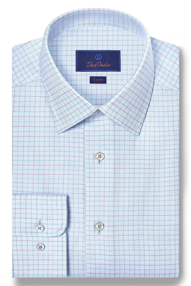 Trim Fit Light Blue Check Cotton Dobby Dress Shirt, Main, color, SKY/ DUNE