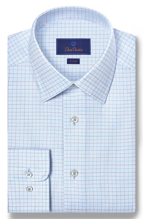 Trim Fit Light Blue Check Cotton Dobby Dress Shirt
