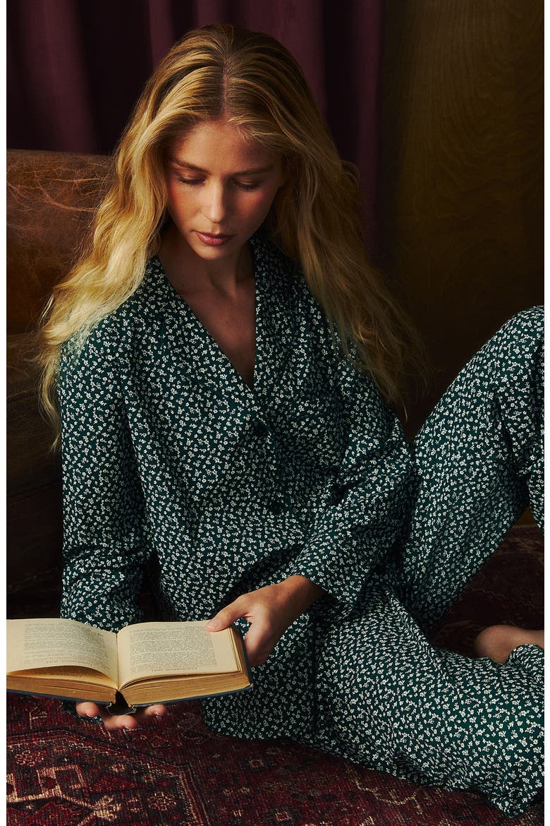 Floral Cotton Poplin Pajamas, Alternate, color, MEDIUM GREEN