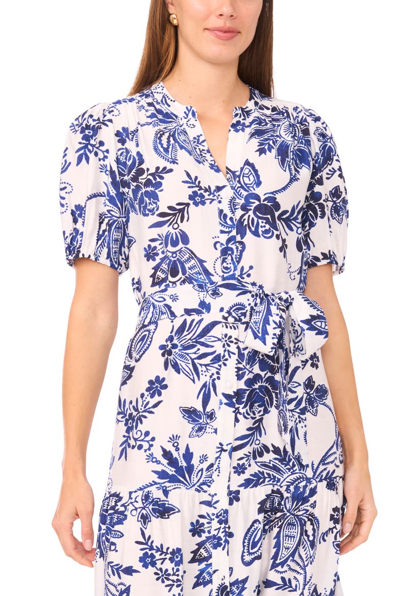 Paisley Puff Sleeve Tiered Maxi Shirtdress, Alternate, color, CLASSIC NAVY