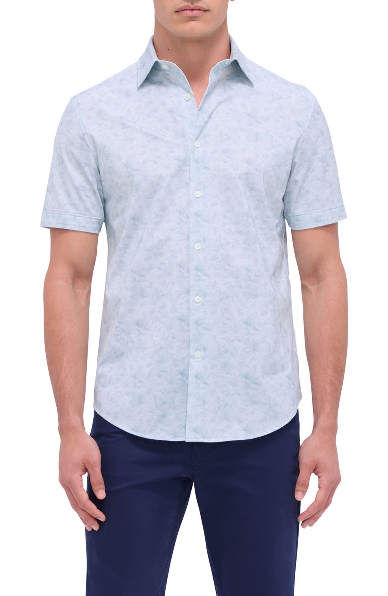 Bugatchi Miles OoohCotton<sup>®</sup> Floral Short Sleeve Button-Up Shirt, Main, color, 