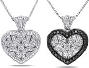 DELMAR Set of 2 Sterling Silver Pavé Diamond Heart Necklaces - 0.12ct.