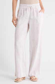 Cabana Stripe Wide Leg Linen Drawstring Pants