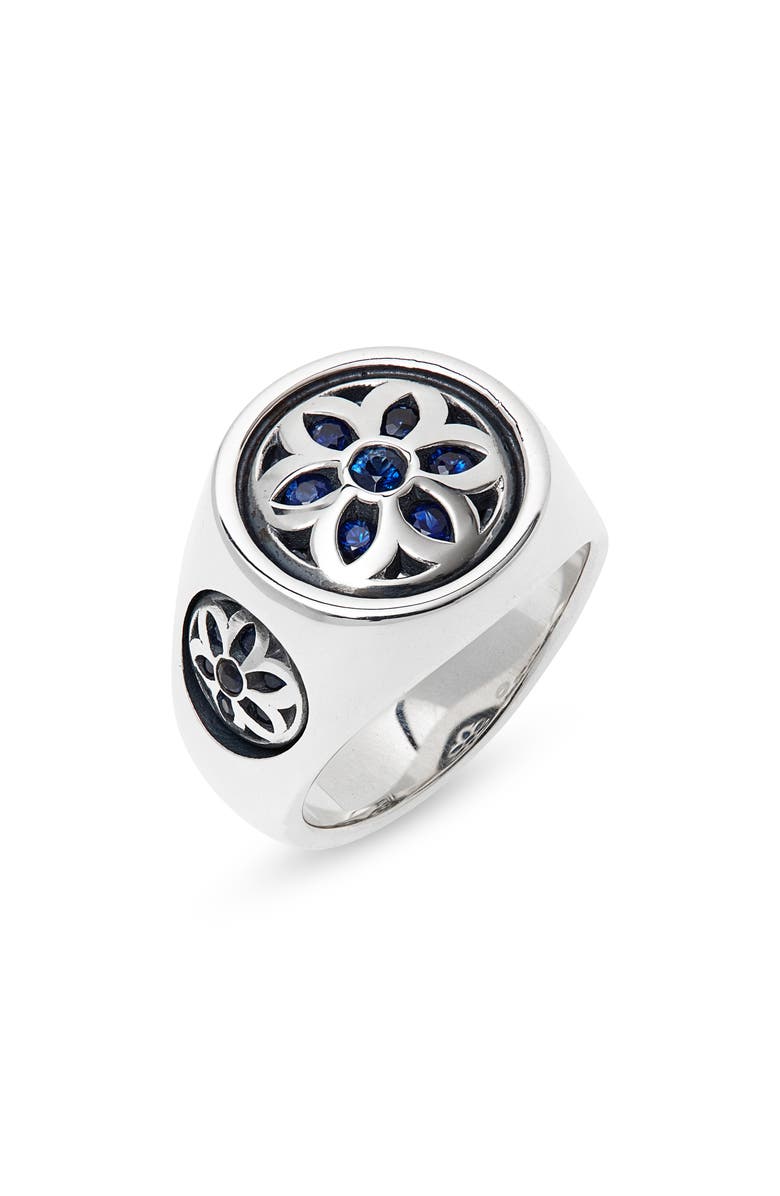 Good Art Hlywd Men's Small Club Sapphire Flower Signet Ring, Main, color, Silver