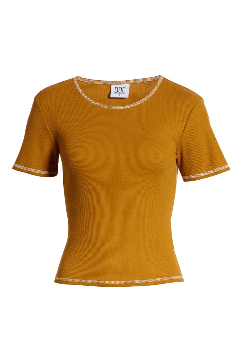Urban Outfitters Contrast Stitch Ribbed Baby Tee, Alternate, color, SAND