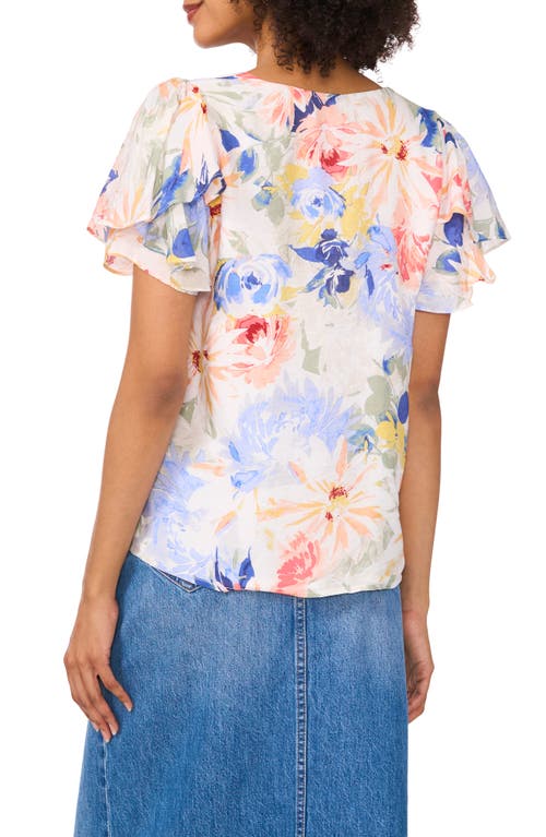 Shop Vince Camuto Floral Tulip Sleeve Top In Ultra White