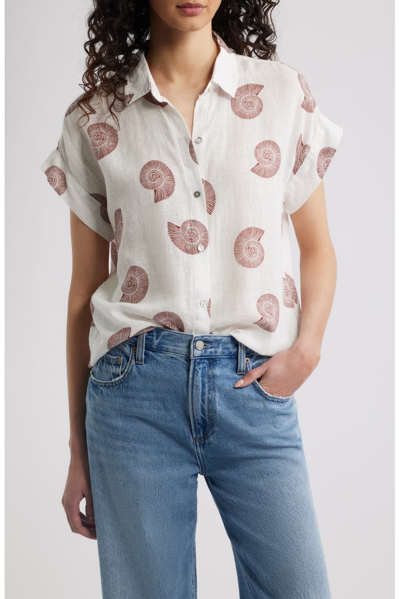 Farrah Linen Blend Short Sleeve Button-Up Shirt, Main, color, SPIRAL SHELLS