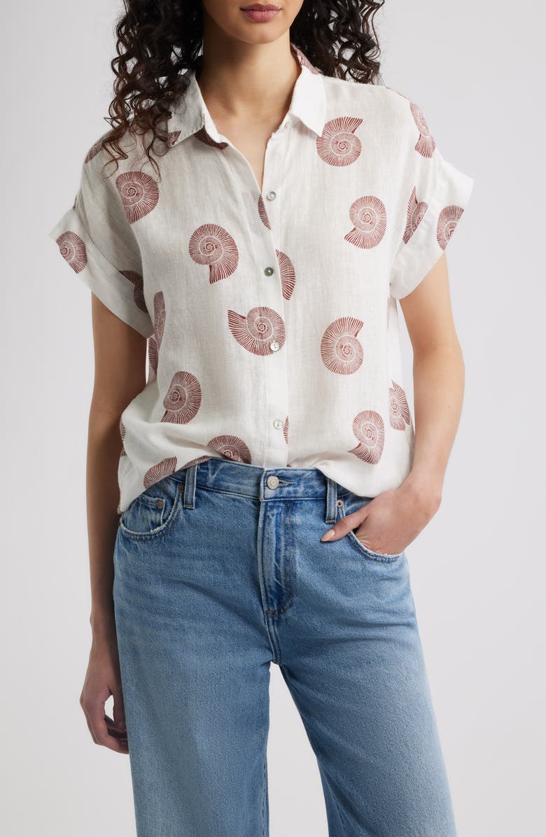 Rails Farrah Linen Blend Short Sleeve Button-Up Shirt, Main, color, Spiral Shells