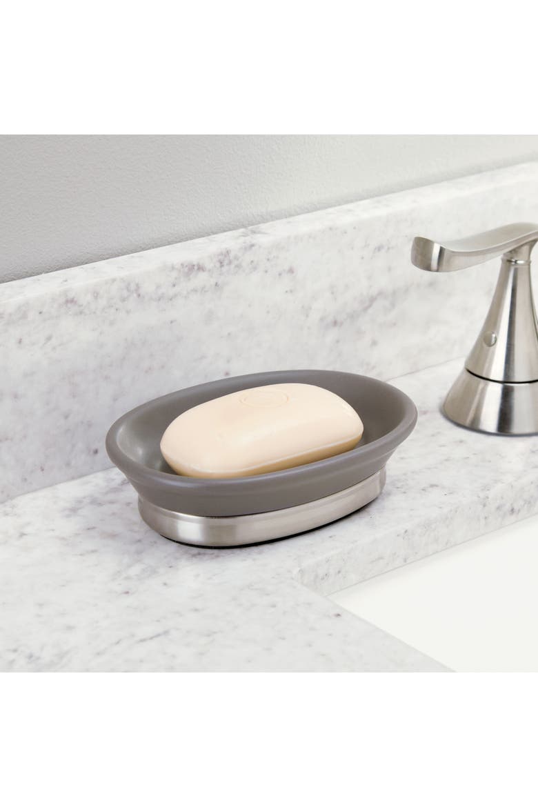Ceramic Soap Dish for Bathroom Sink - Matte Gray/Brushed, Alternate, color, Matte Gray/Brushed
