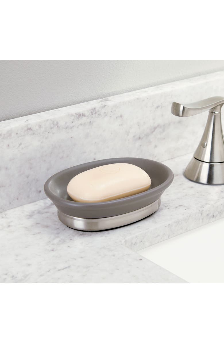 iDesign Ceramic Soap Dish for Bathroom Sink - Matte Gray/Brushed, Alternate, color, Matte Gray/Brushed