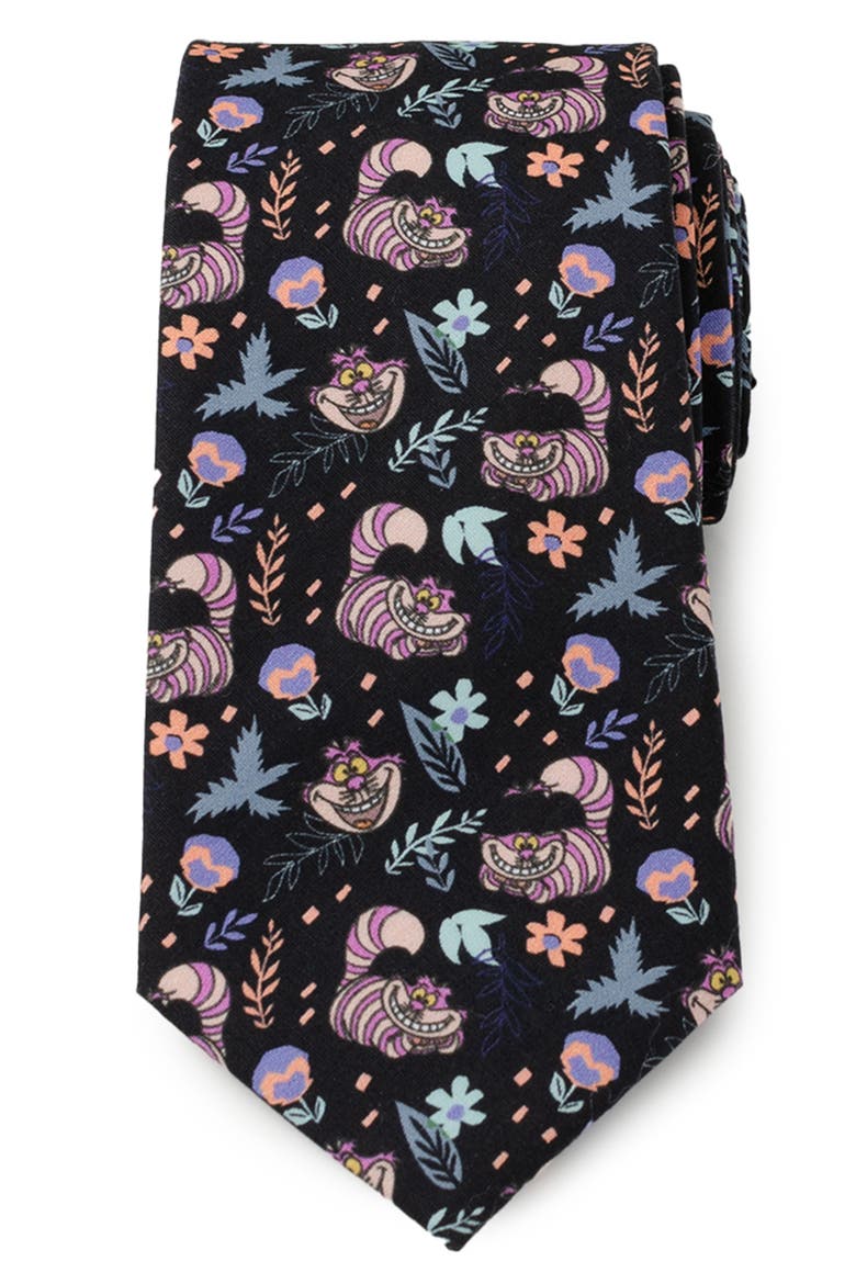 Alice in Wonderland Cheshire Cat Silk Blend Tie, Main, color, BLACK