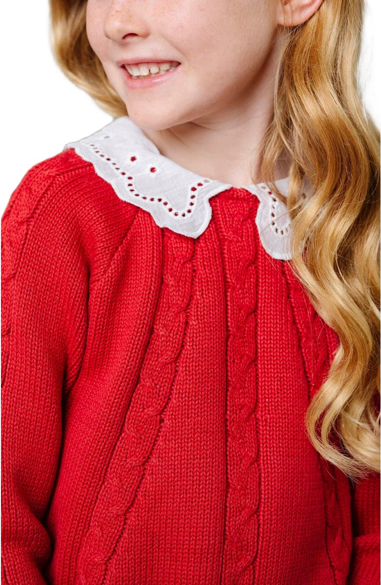 Hope & Henry Girls' Organic Eyelet Collar Cable Sweater, Kids, Alternate, color, Red Cable With Collar