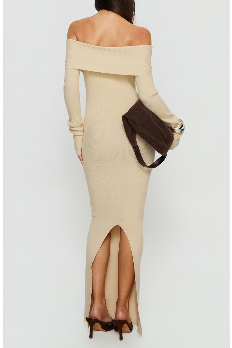 Phylis Off the Shoulder Long Sleeve Rib Maxi Dress, Alternate, color, CREAM