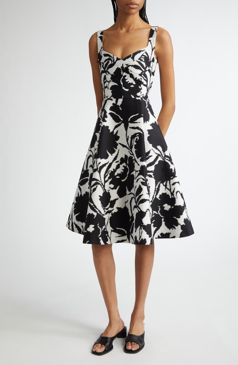 Michael Kors Collection Abstract Floral Print Dance Bustier Dress, Main, color, Black/ Optic White