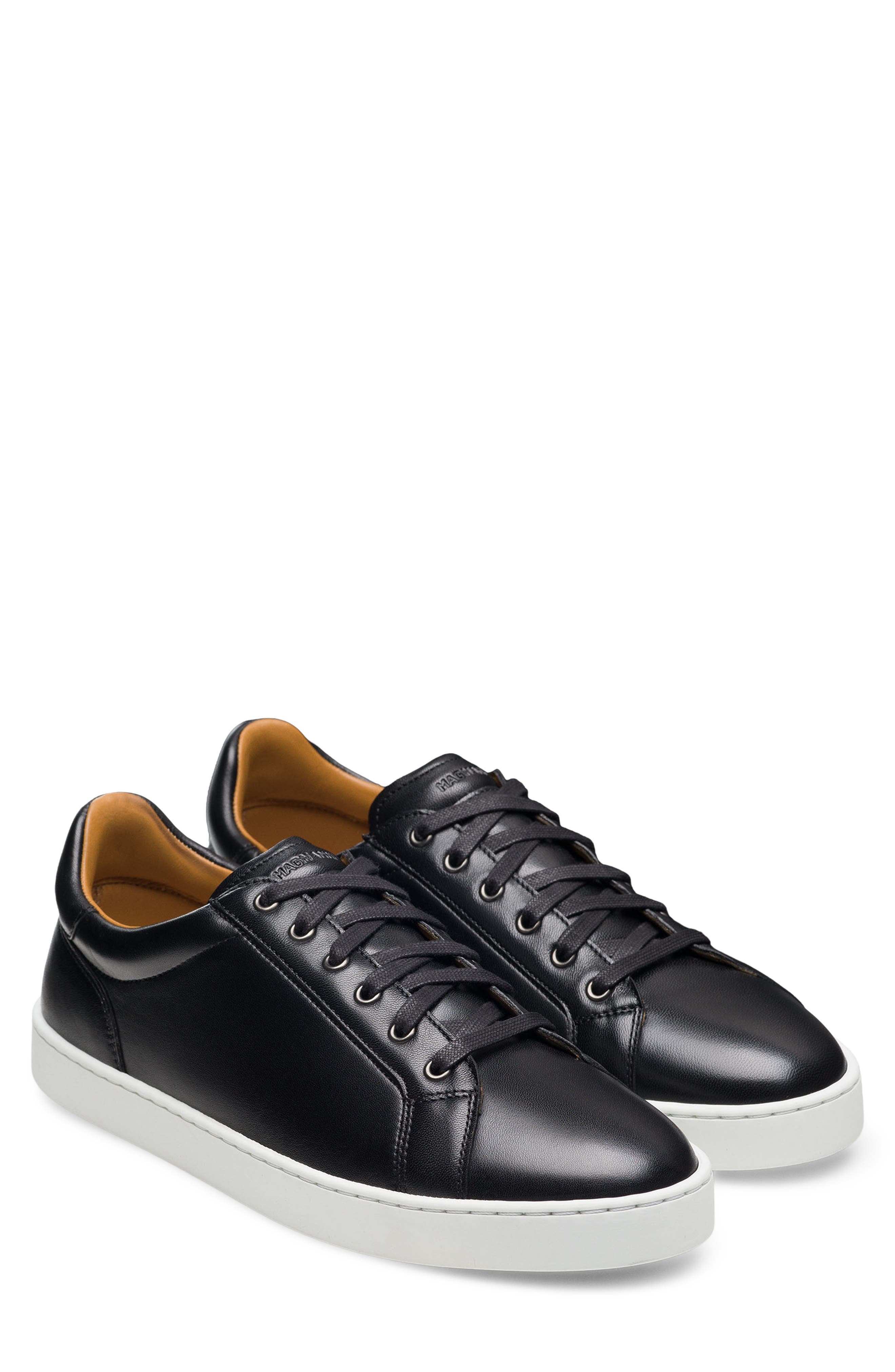 Magnanni Cote Lo Leather Sneaker, Main, color, Black Napa