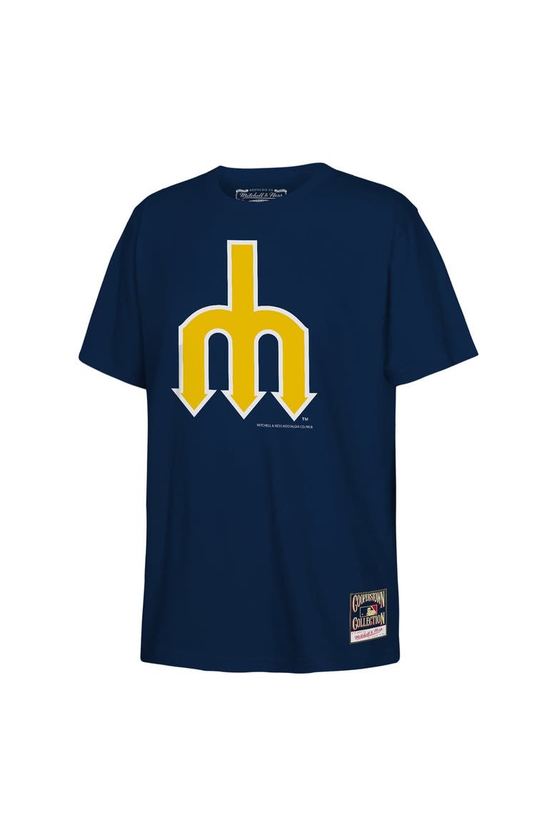 Youth Mitchell & Ness  Navy Seattle Mariners Retro Logo T-Shirt, Main, color, Navy