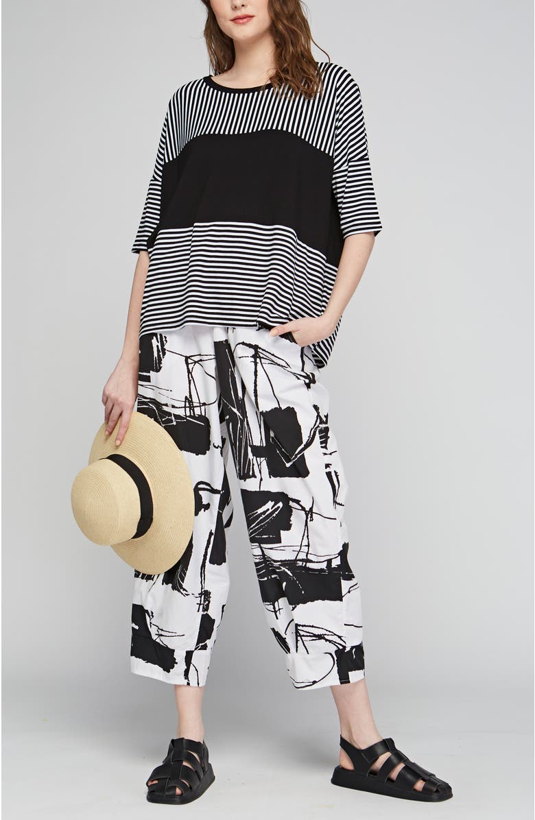 LUUKAA Melody Striped Viscose Jersey Blouse, Main, color, Black Striped