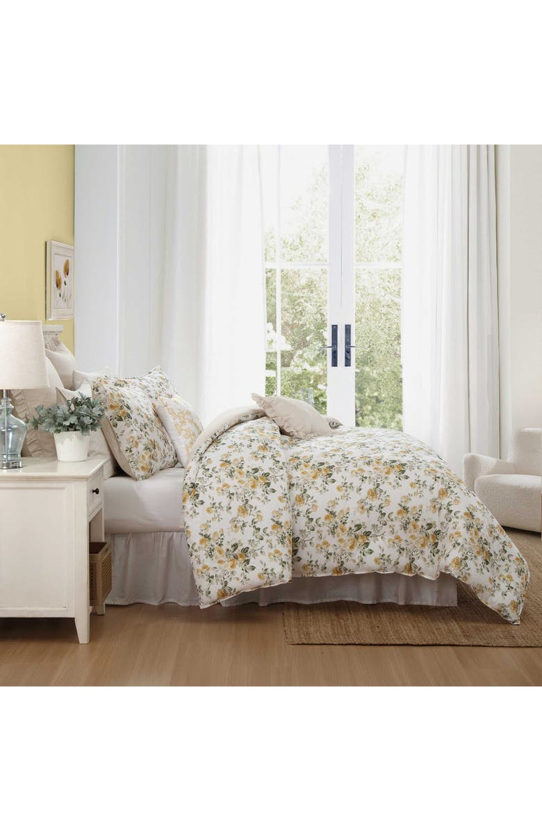 Laura Ashley Roses 7-Piece Cotton Comforter Set, Alternate, color, Gold/ Green