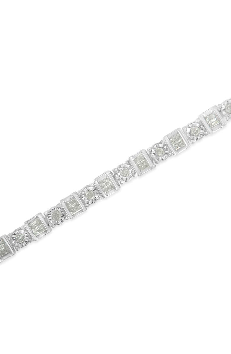 Haus of Brilliance Silver 1.0 Cttw Diamond Round and Square Station Tennis Bracelet, Alternate, color, White
