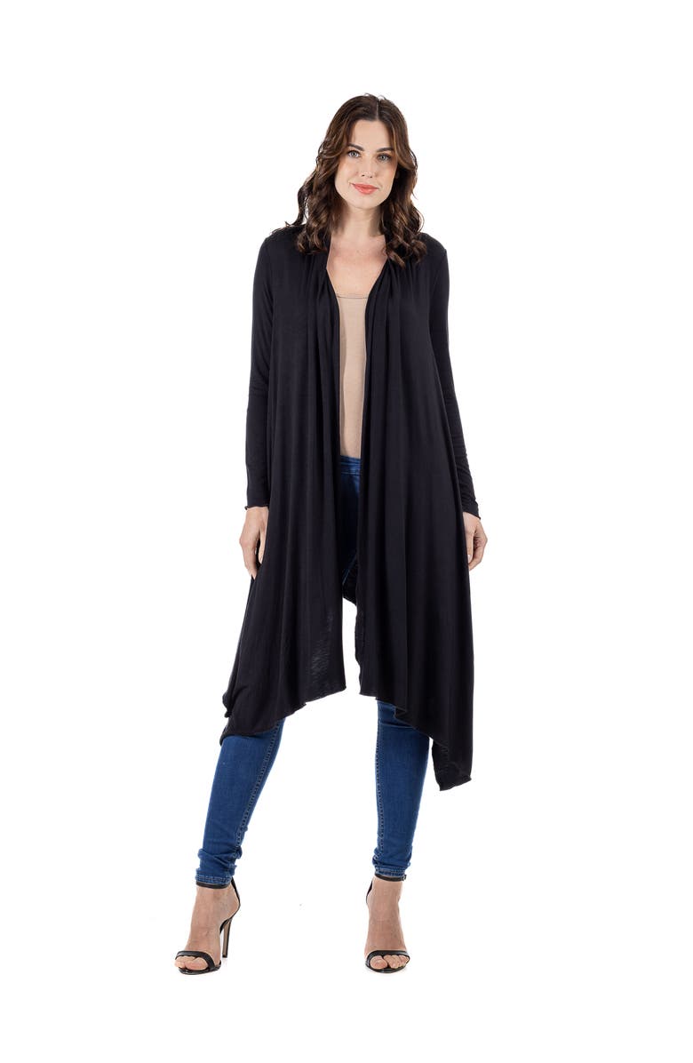 24seven Comfort Apparel Extra Long Open Front Cardigan, Main, color, Black