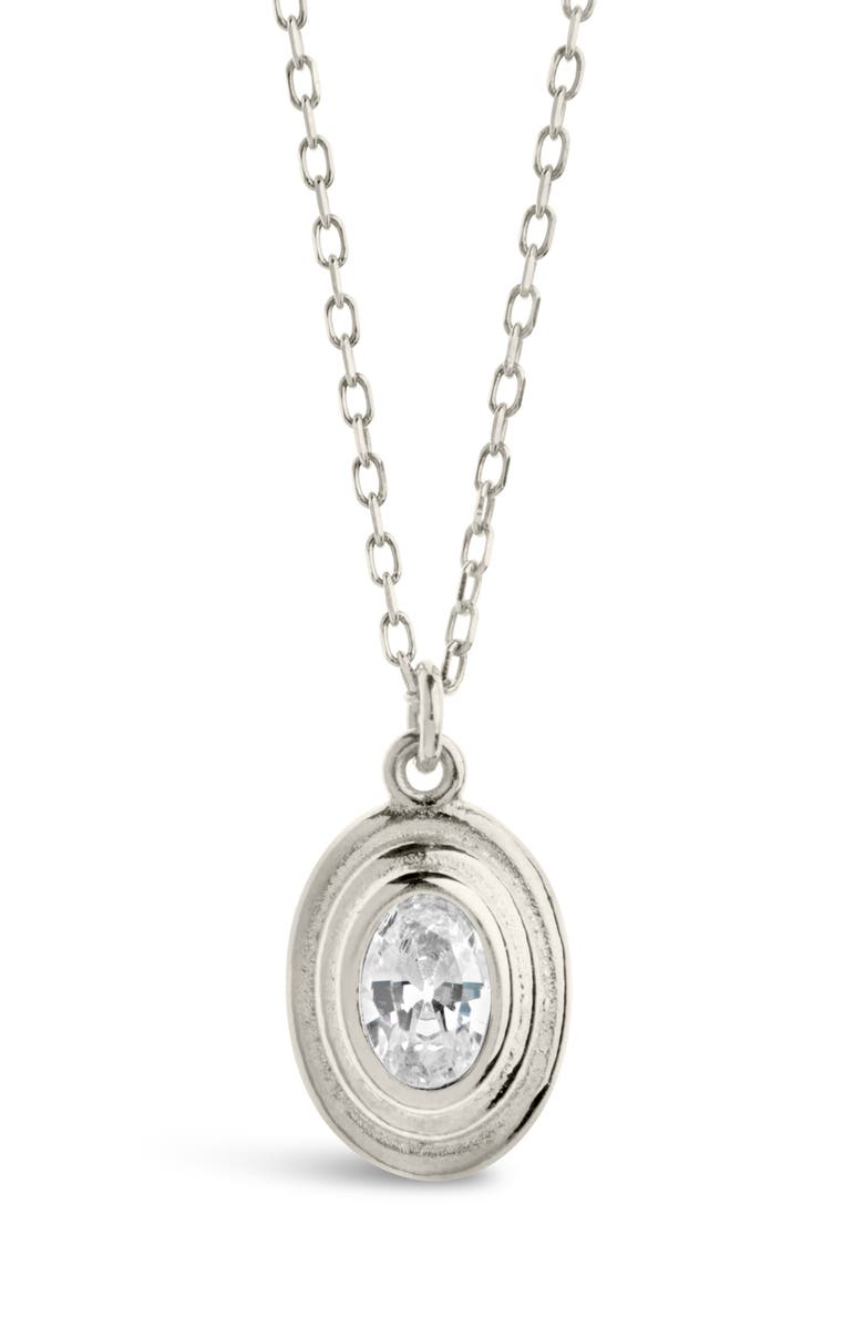 Sterling Forever Betsy Oval Cubic Zirconia Pendant Necklace, Alternate, color, Silver