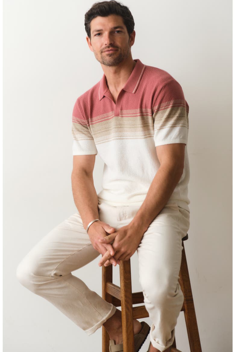 Greyson Short Sleeve Polo Sweater, Alternate, color, WITHERED ROSE/ OATMEAL