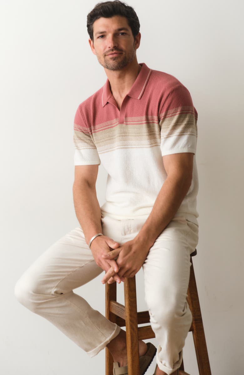 Marine Layer Greyson Short Sleeve Polo Sweater, Alternate, color, Withered Rose/ Oatmeal