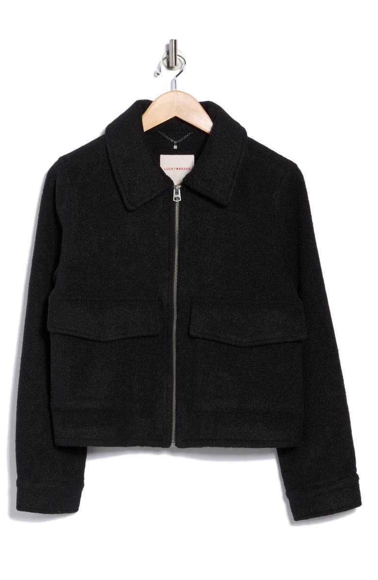 Lucky Brand Missy Zip Up Crop Jacket, Alternate, color, Black