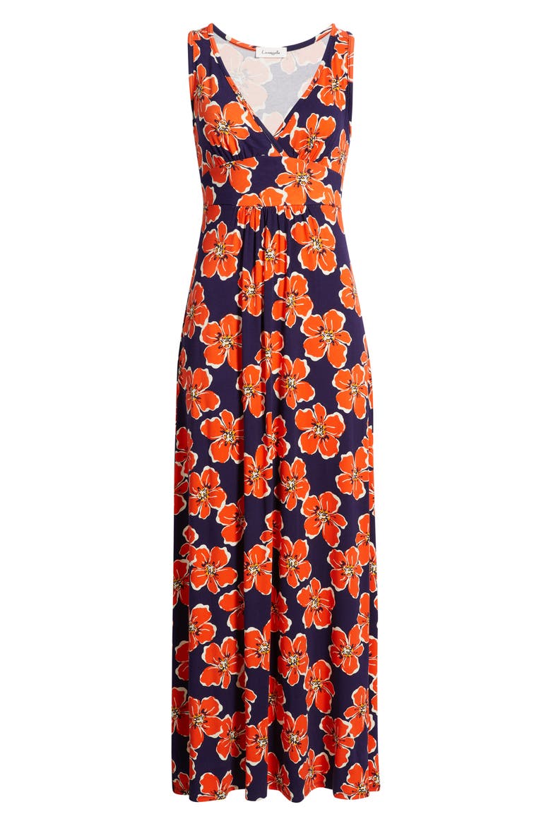 Floral Sleeveless Jersey Maxi Dress, Alternate, color, NAVY/ TANGERINE