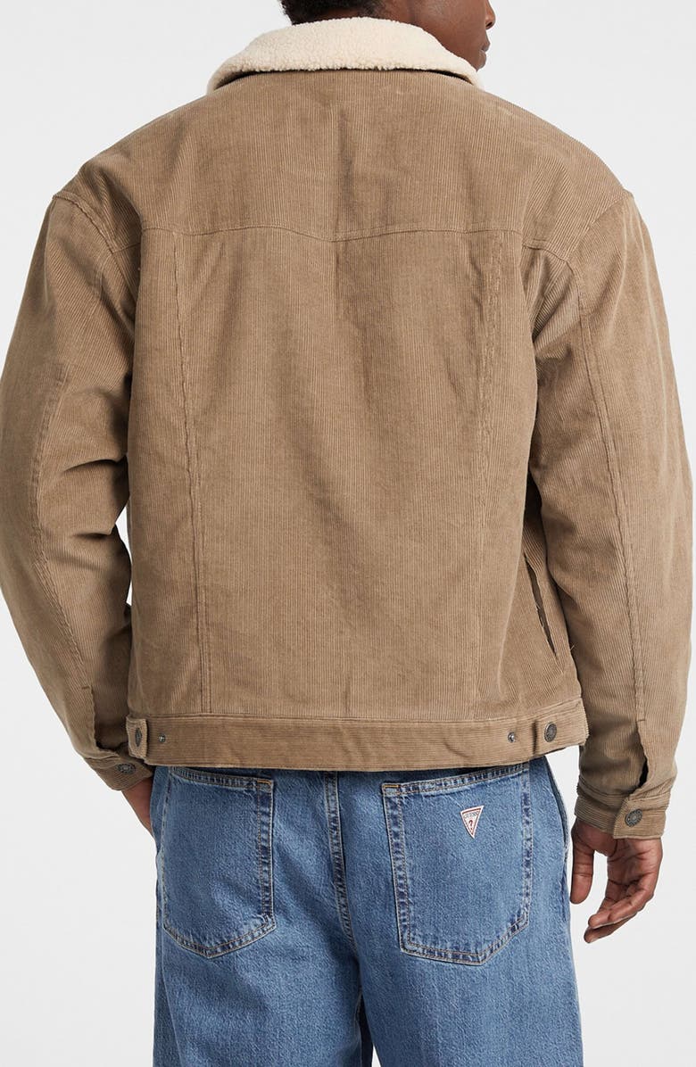 GUESS JEANS Fleece Lined Cotton Corduroy Trucker Jacket, Alternate, color, Beige