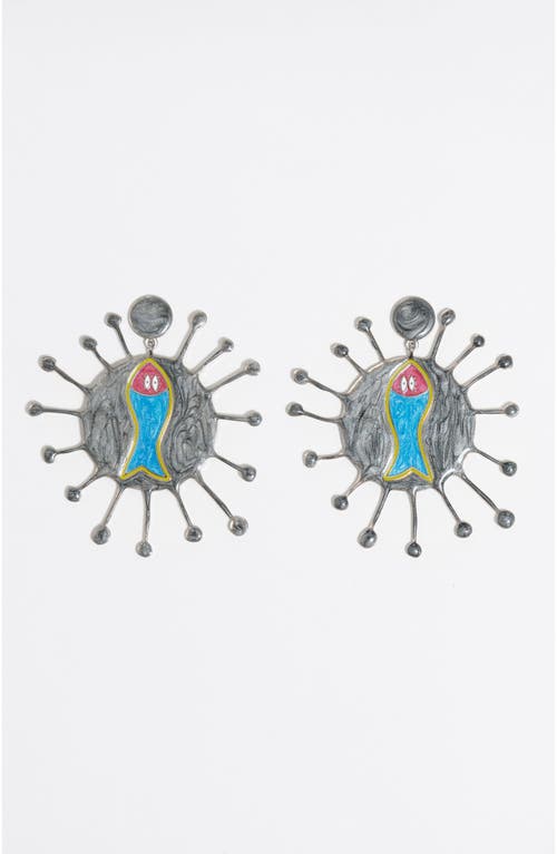 Bimba Y Lola Multicolor Enamel Fish Earrings In Gray