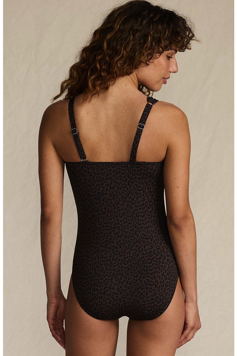 Womens Chlorine Resistant Shirred One Shoulder One Piece Swimsuit Removable Adjustable Strap, Alternate, color, Brown Leopard