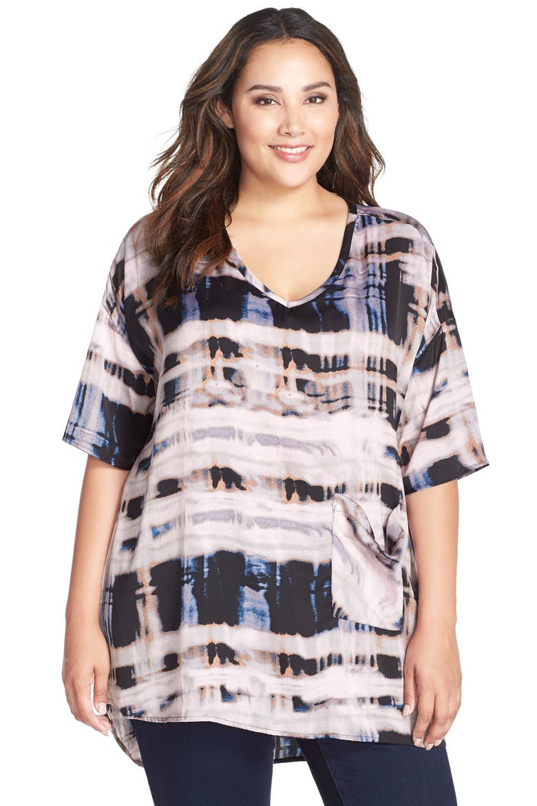 Print One-Pocket Tee, Main, color, TEAL/ PAINTERLY PLAID