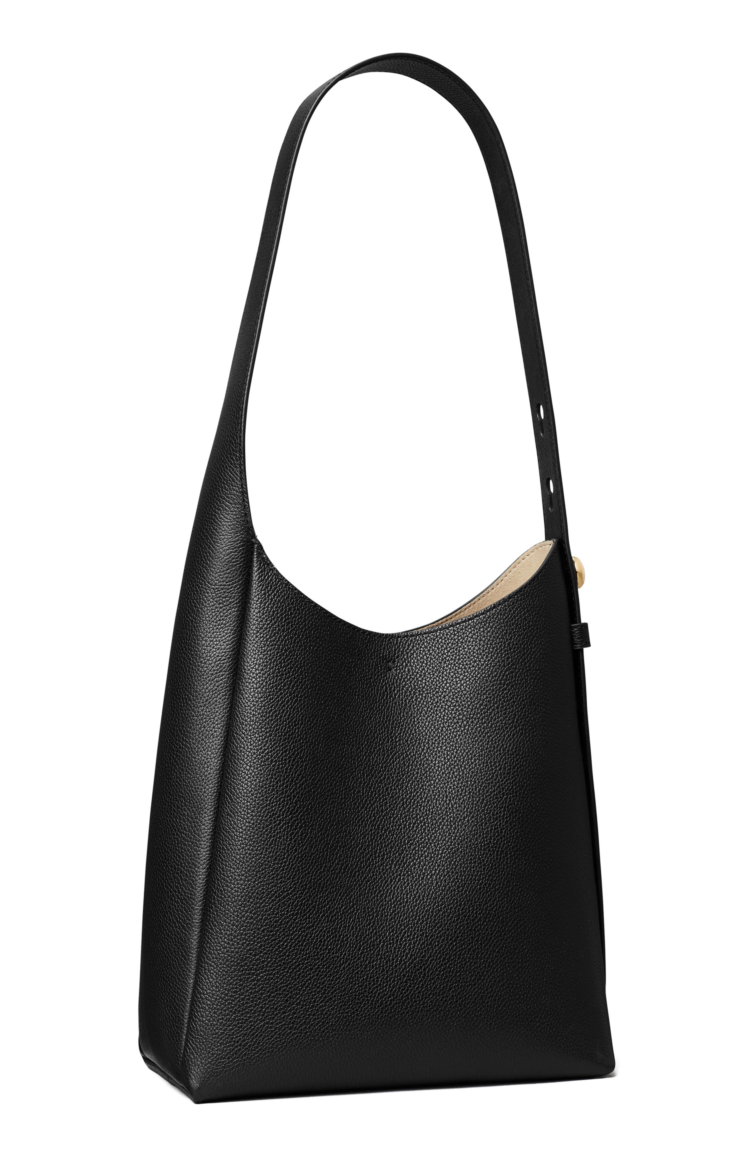 Tory Burch Small Romy Pebble Leather Hobo Bag, Alternate, color, Black