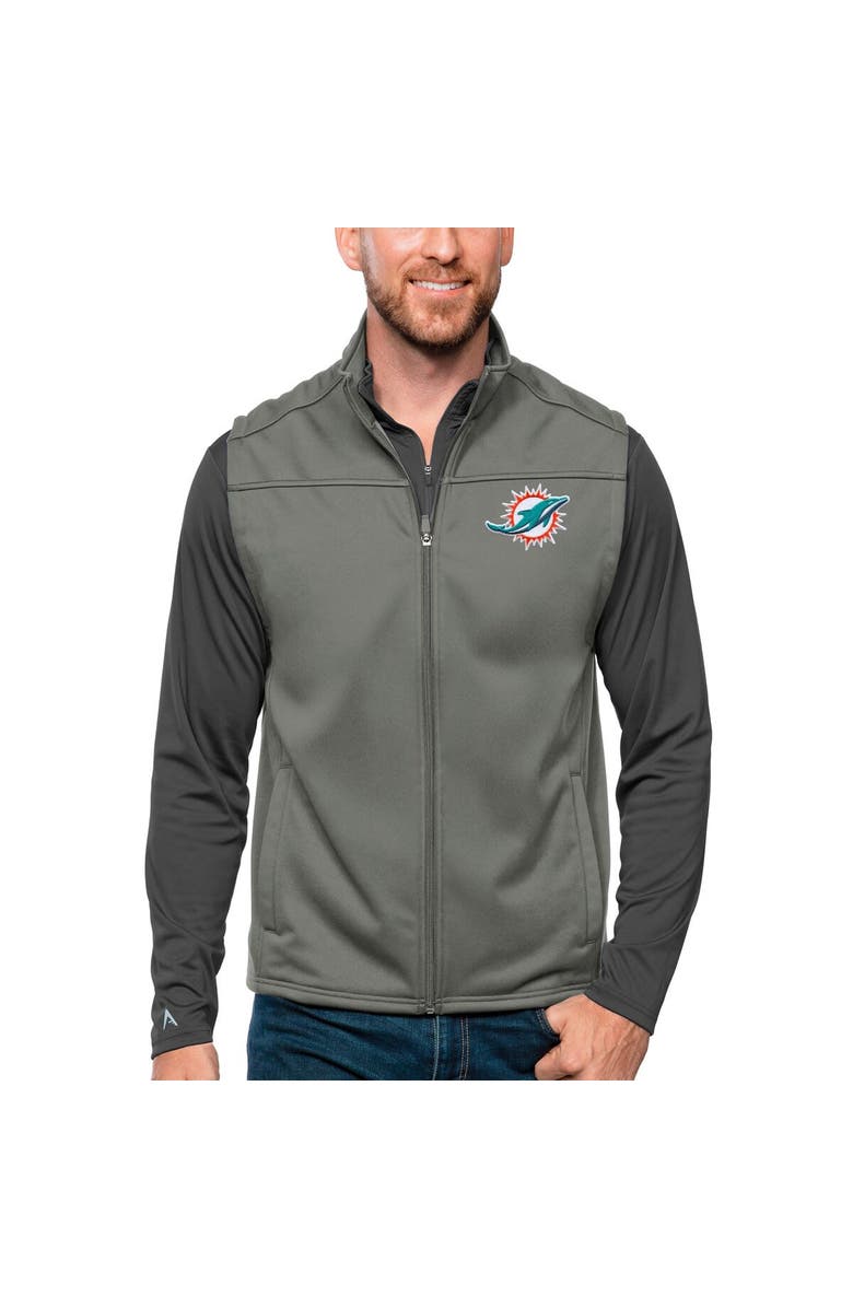 ANTIGUA Men's Antigua Steel Miami Dolphins Links Full-Zip Golf Vest, Alternate, color, 