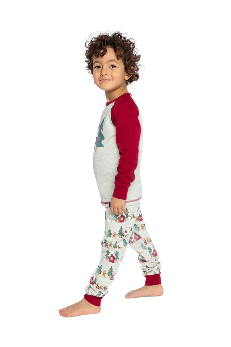 Christmas Organic Cotton Top Pants Two Piece Pajama Set, Alternate, color, Beige Christmas Print