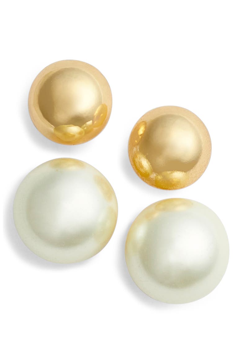 Set of 2 Stud Earrings, Main, color, WHITE- GOLD