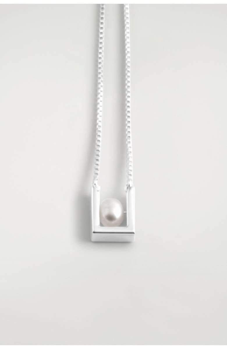 COS Rectangular Chain Pendant Necklace, Alternate, color, Silver / Pearl