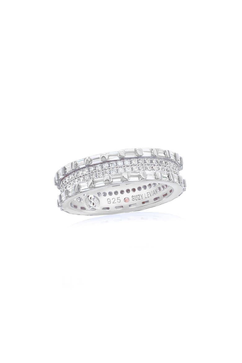 Baguette & Round Cubic Zirconia Eternity Band Ring, Main, color, WHITE